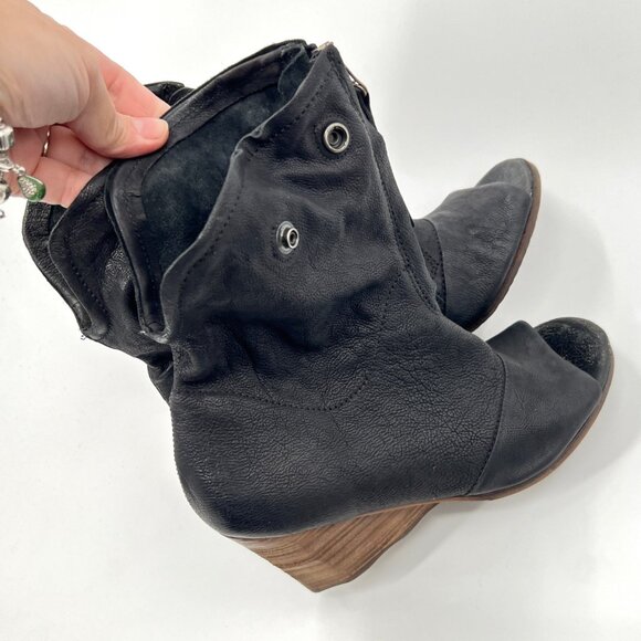 A.S. 98 Peep Toe Leather Wedge Booties Sandals - Picture 4 of 8